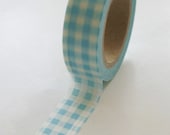Washi Tape - 15mm - Light Aqua Gingham - Deco Paper Tape No. 77