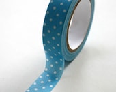 Washi Tape - 15mm - White Dots on Spring Blue Pattern - Deco Paper Tape No. 161