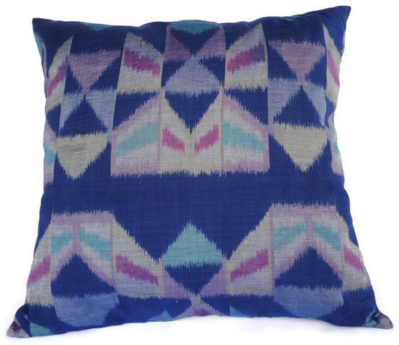 18"x18", Ikat Pillow Cover, Monaco Blue, Turquoise, Handwoven