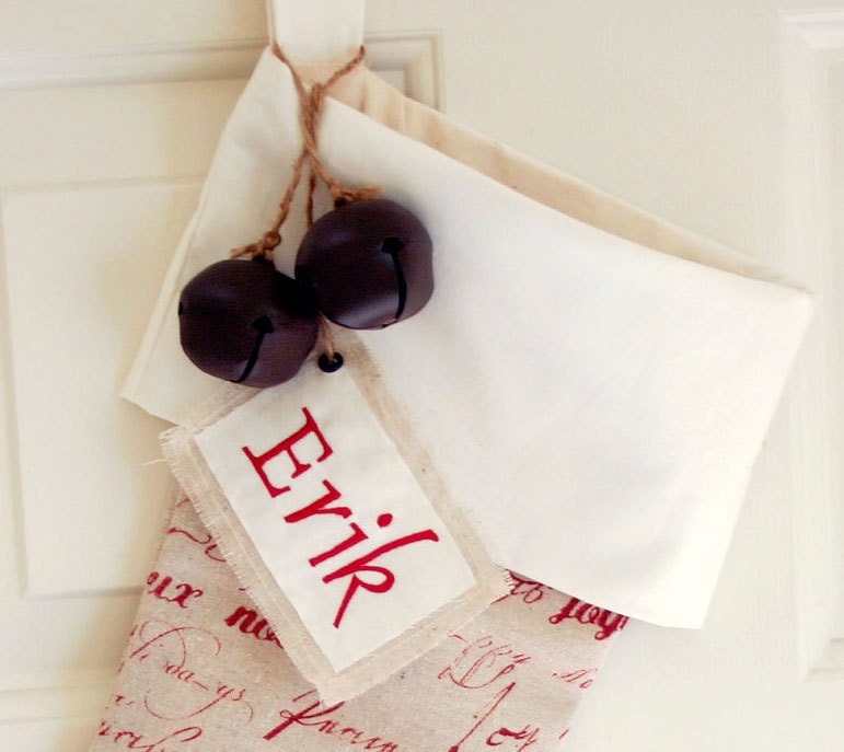 Personalized Christmas Stocking Name Tag Christmas Stocking, French Script, Country French, Embroidery Monogram