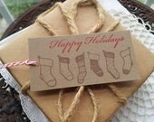 SALE Christmas Tags Holiday Stockings Kraft Set of 8
