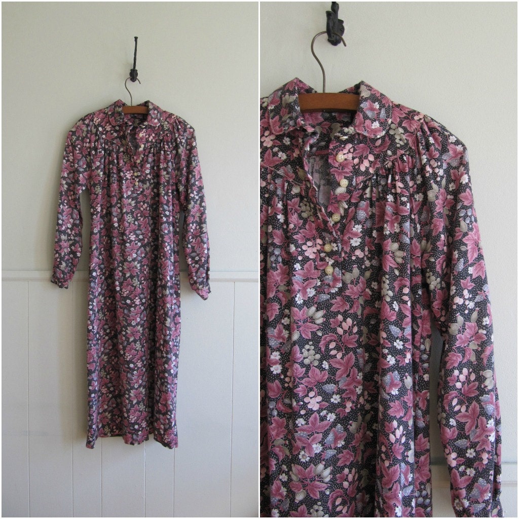 70s sack dress / cotton floral smock dress / dusty rose printed dress