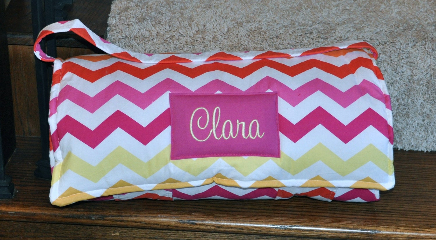 Nap Mat - NEW Monogrammed Sun Chevron Nap Mat with Hot Pink Double-sided Minky Blanket