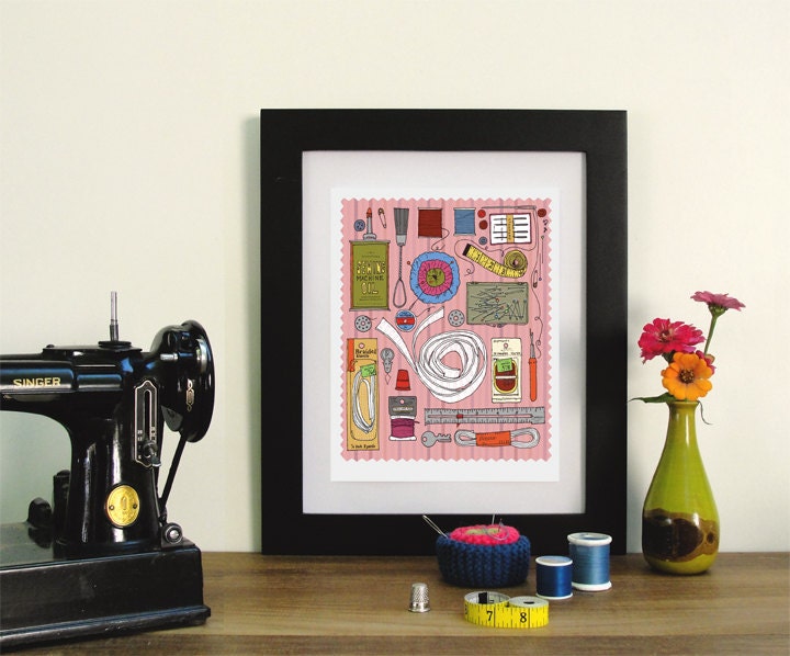 vintage singer sewing machine kit illustration print - anopensketchbook vintage singer sewing machine kit illustration print - anopensketchbook