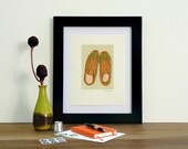 geox sneakers illustration art print, burnt orange and olive