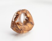 Resin Ring Copper Gold Flakes Multifaceted Cocktail Ring OOAK brown chocolate boho minimalist jewelry rusteam
