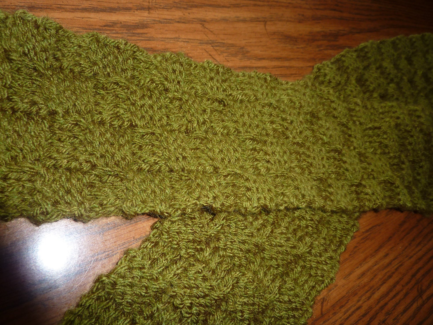 Hand Knit Scarf for Women in Olive Green