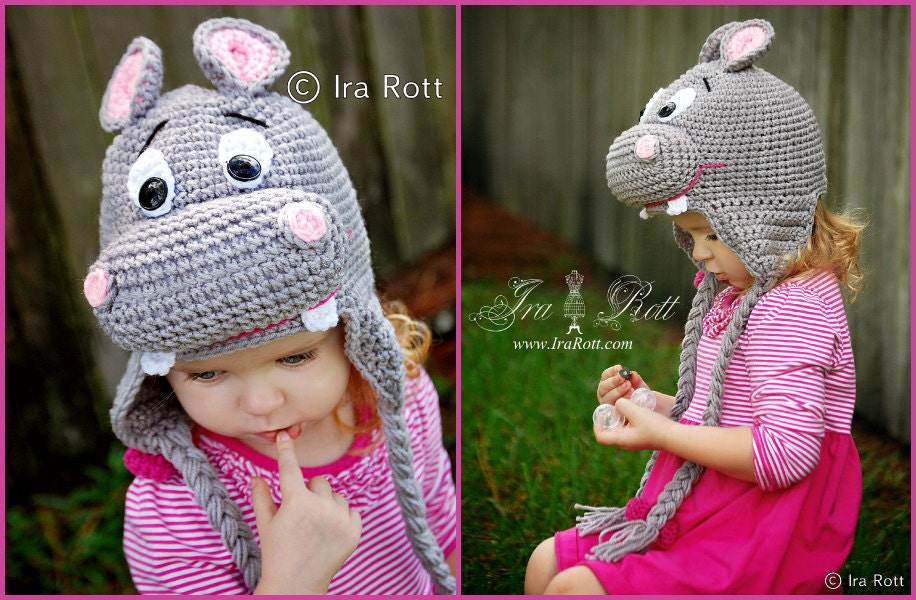 Happy Hippo the Hippopotamus Hat for Boys or Girls - Made to ORDER from Newborn to 5 years
