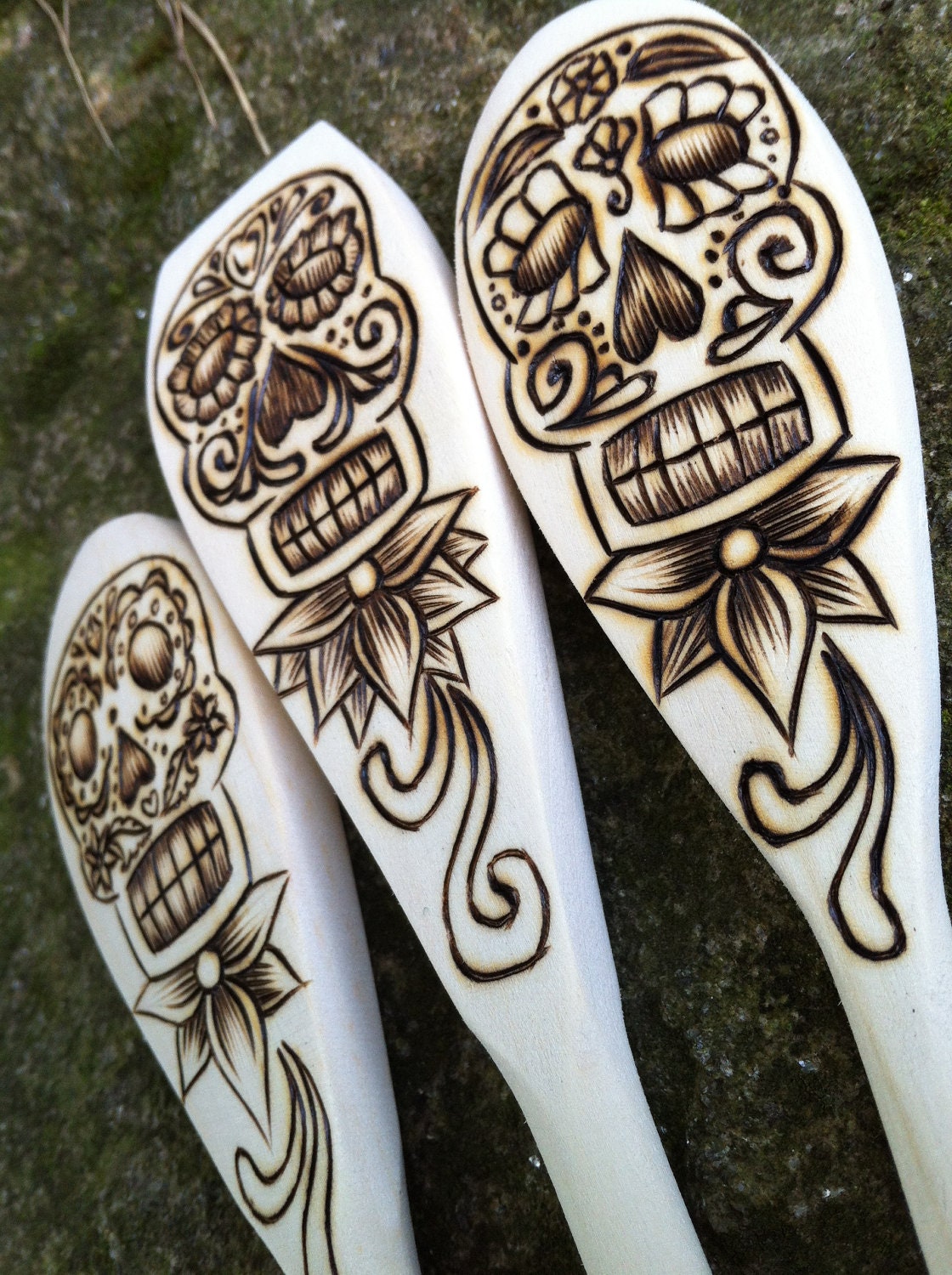 Sugar Skulls Spoon Set in Pyrography - Made to Order