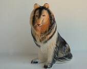 Vintage / dog figurine / Tri-color Collie / home decor / collectible / dog lover gift idea / mid century