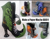 Paper Mache Witch BOO't PDF Tutorial - Pattern and Instructions for how to Make a Witch Boot Container for Halloween or All Year