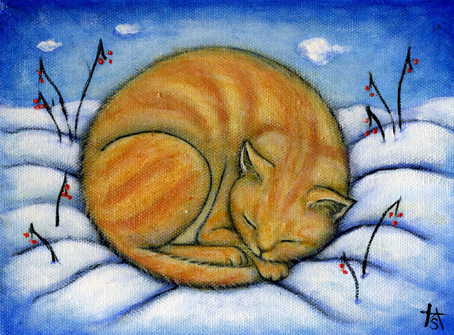 SALE   Tabby Cat Christmas/Winter holiday Cards. Set of 5