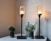 2 FROSTED Mason Jar Desk or Table Lamps - Upcycled Lighting Fixtures - Minimalist Modern Industrial Home Decor by BootsNGus set of two