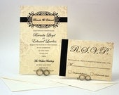 Gorgeous Damask and Polka Dot Monogrammed Invitations