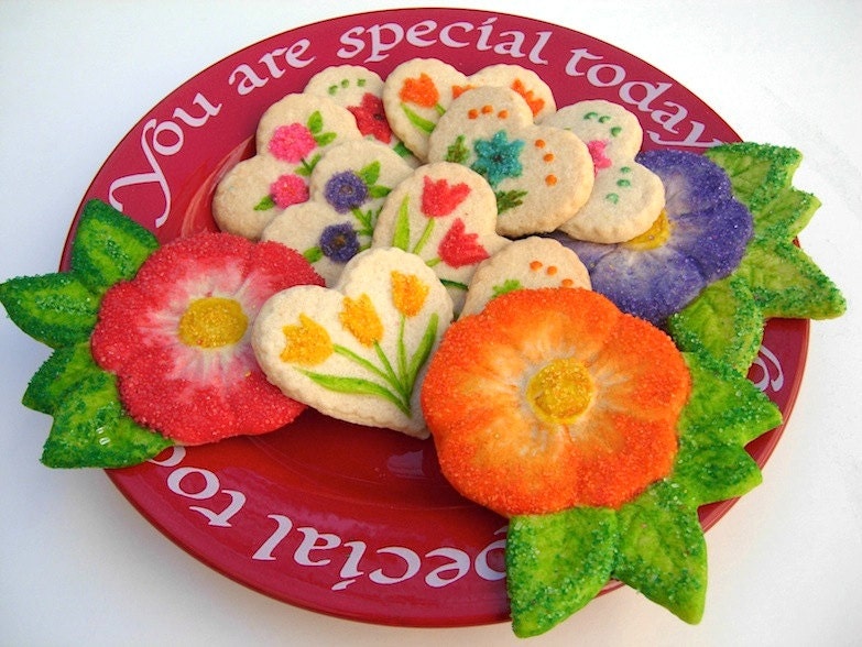 Hearts and Flowers Sugar Cookie Valentines Baked Goods - MoonLightCookieArt
