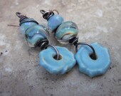Earrings with Ceramic Discs and Lampwork Glass Beads