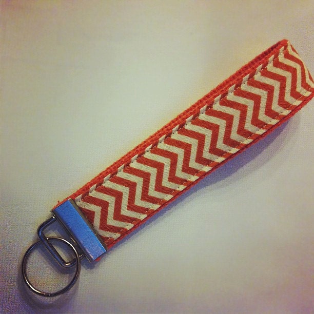 One Key Fob Wristlet - Orange Chevron Fabric on webbing