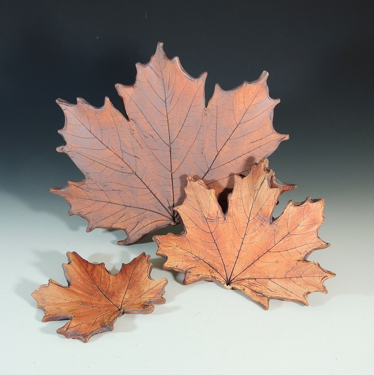 Maple Leaves Set of 3 / Bring the Outdoors In / Made with Real Leaves in Stoneware Clay / Fall or Autumn Decor / Fall Wedding Decor - CarolBroadleyPottery