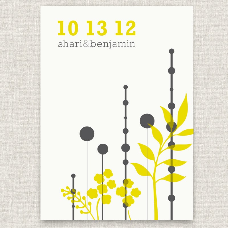 Dreams - modern wedding invitation with graphic florals and fern