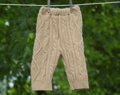 Upcycled Wool Longies   Tan Brown Cable Pattern  Cloth Diaper Soaker  SMALL 3-6 Months