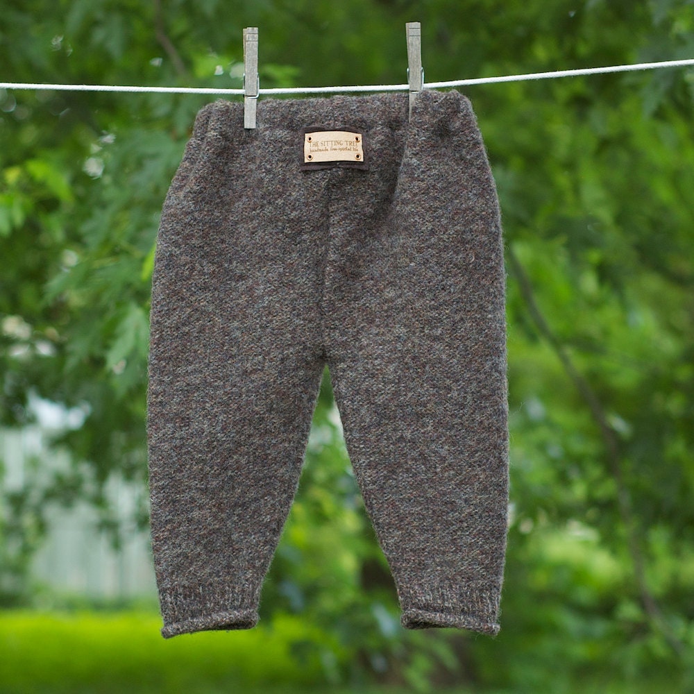 Upcycled Wool Longies   Dark Grey and Brown Heather Cloth Diaper Soaker  LARGE 12-18 Months
