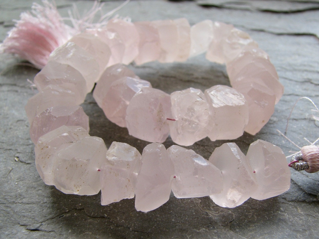 Rose Quartz Hammered Frosted Wheel Dics Nuggets, 8" strand, 12.5 - 14mm (7a23)