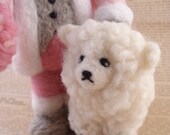 Pink Father Christmas and Sheep Needle Felted One-of-a-kind Wool Soft Sculpture by Bella McBride