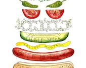 Chicago Hot Dog watercolor print