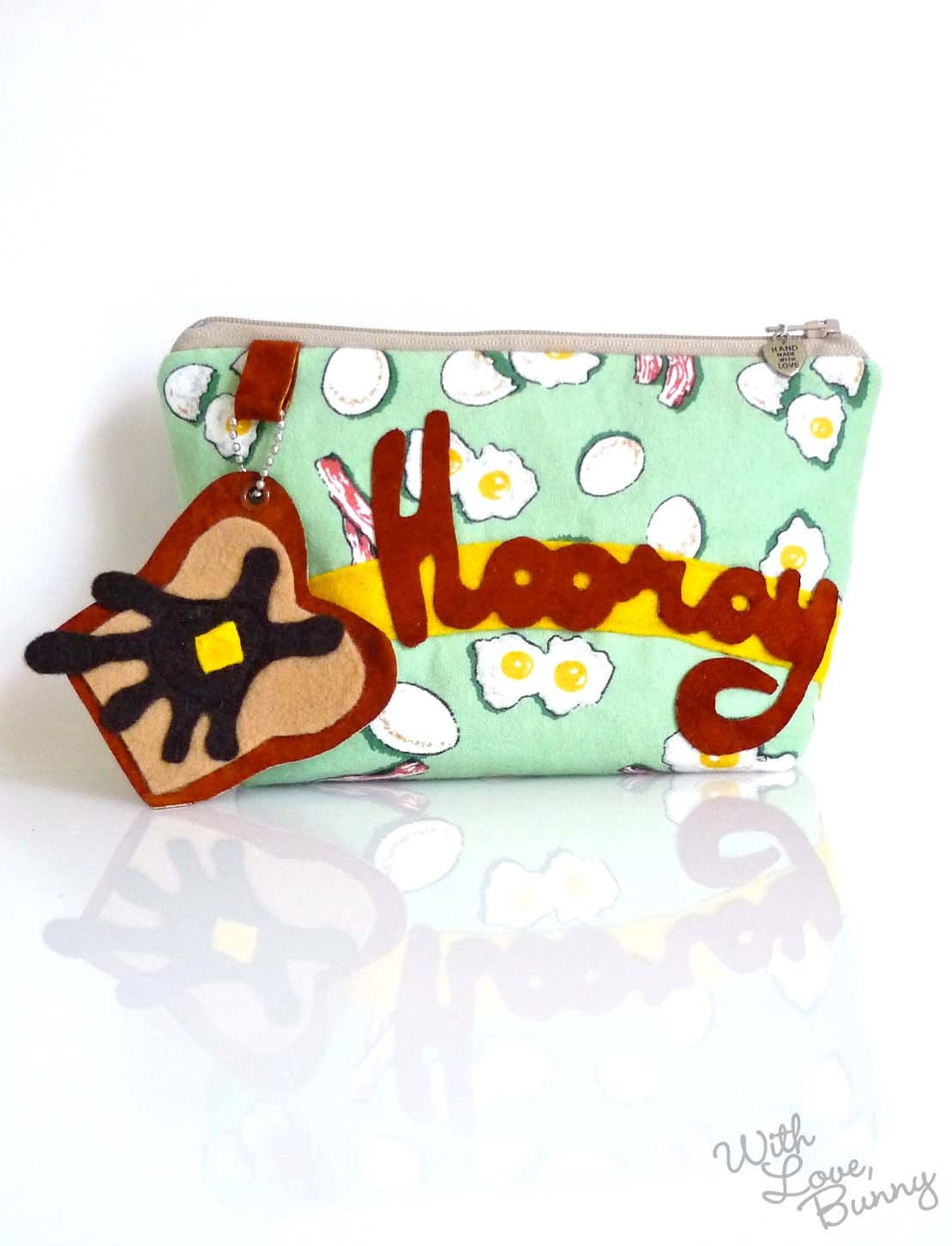 Zippered Pouch - Hooray for Bacon & Eggs - French Toast Charm - OOAK