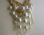 Eco Friendly Bridal Necklace Repurposed Various Sized Pearls Crystals Gold Chain