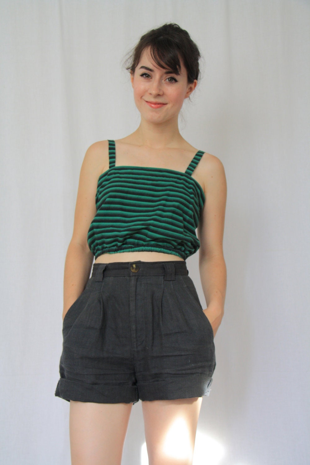 SALE 1940s Fern Stripe Crop Top