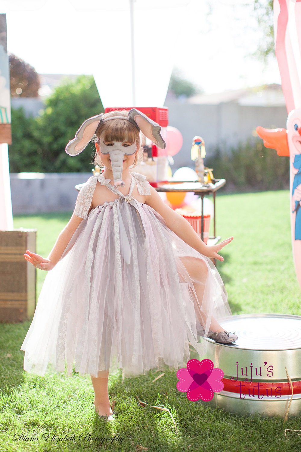 Silly Lil' Elephant Tutu Dress, Vintage Lace Style, Size 5/6