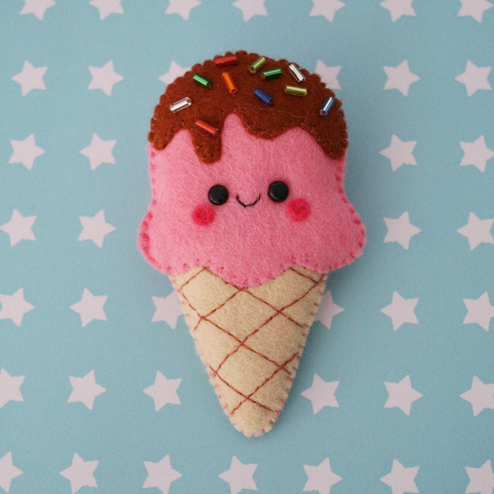 Strawberry Ice Cream Felt Brooch