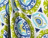 Pair of Curtains drapes, panels, Waverly Solar flair, lime indigo 50 x 84 inches, lined with poly cotton