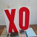 vintage letters X O, vintage sign letters, red white letters, plastic sign letters, hugs and kisses banner, love banner,