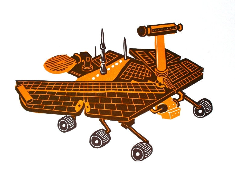 Linocut Print Mars Rover Opportunity