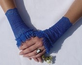Royal Blue Lace Wristlets, Cobalt Armwarmers, Fairy and Elven Cuffs with Ruffled Lace, Gothic Lolita Gloves, Cosplay