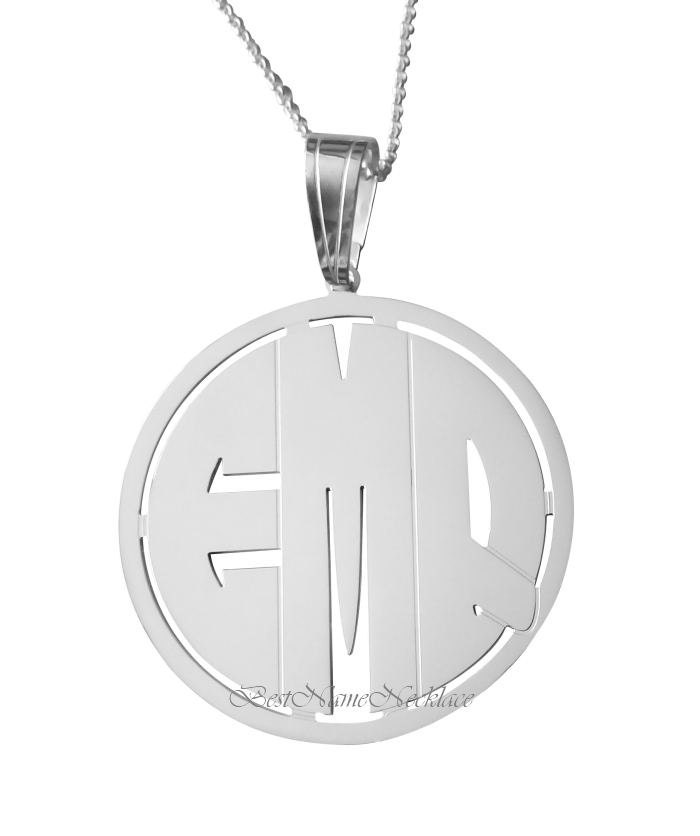 Round Silver Monogram 1.50" tall, Block Round Monogram, sterling silver