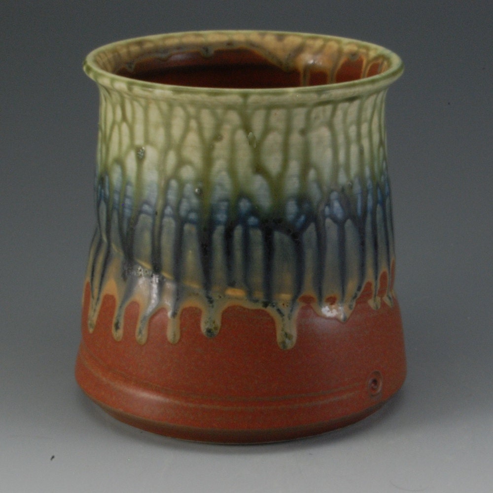 Handmade Pottery Spoon Jar Cinnamon Brown Fern Blue porcelain by Mark Hudak