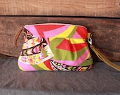 Pleated Wristlet/ Pouch/ Makeup bag/ Wallet in Geometrical Print --Ready to Ship--