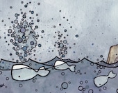 Whale Spouts Illustration Print 5x7