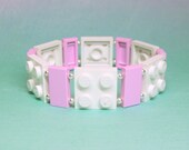 White and Pink Geek Bracelet with Silver Beads - made from New LEGO (r) Pieces and Silver Plated Beads