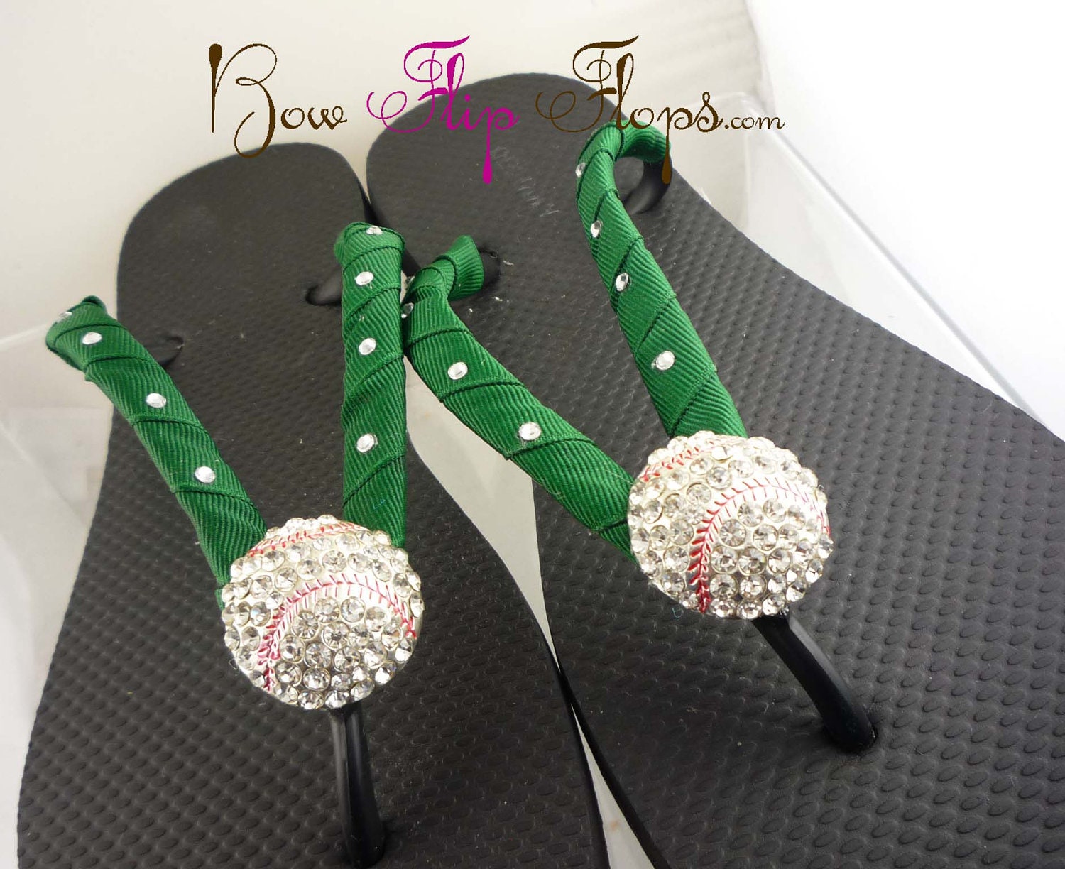 Baseball Flip Flops Bling Rhinestone Buckle Player Swarovski Mom Girl Boutique Sports Ribbon Flip Flops chooe your ribbon and team colors