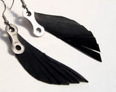 Fringe Feather Bicycle Chain Eco Friendly Earrings 3 inch Vegan