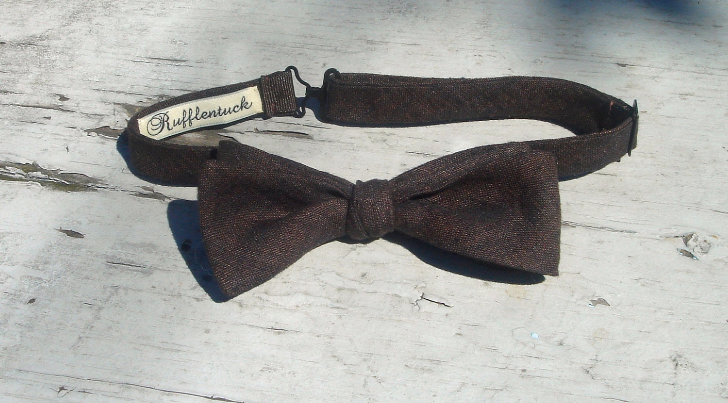 Chocolate Brown Linen Adjustable Bow Tie batwing flat end