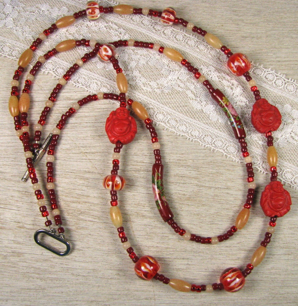 Red and Yellow Multi Strand Necklace "Buddha's Delight"