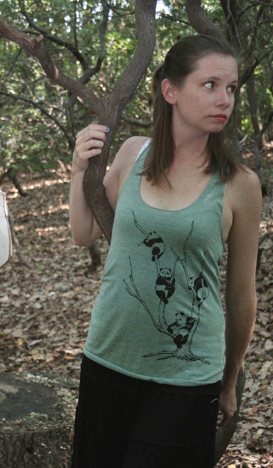 Pandas in a Tree Musical Bliss American Apparel  Women's Tri Blend Racer back Tank Top