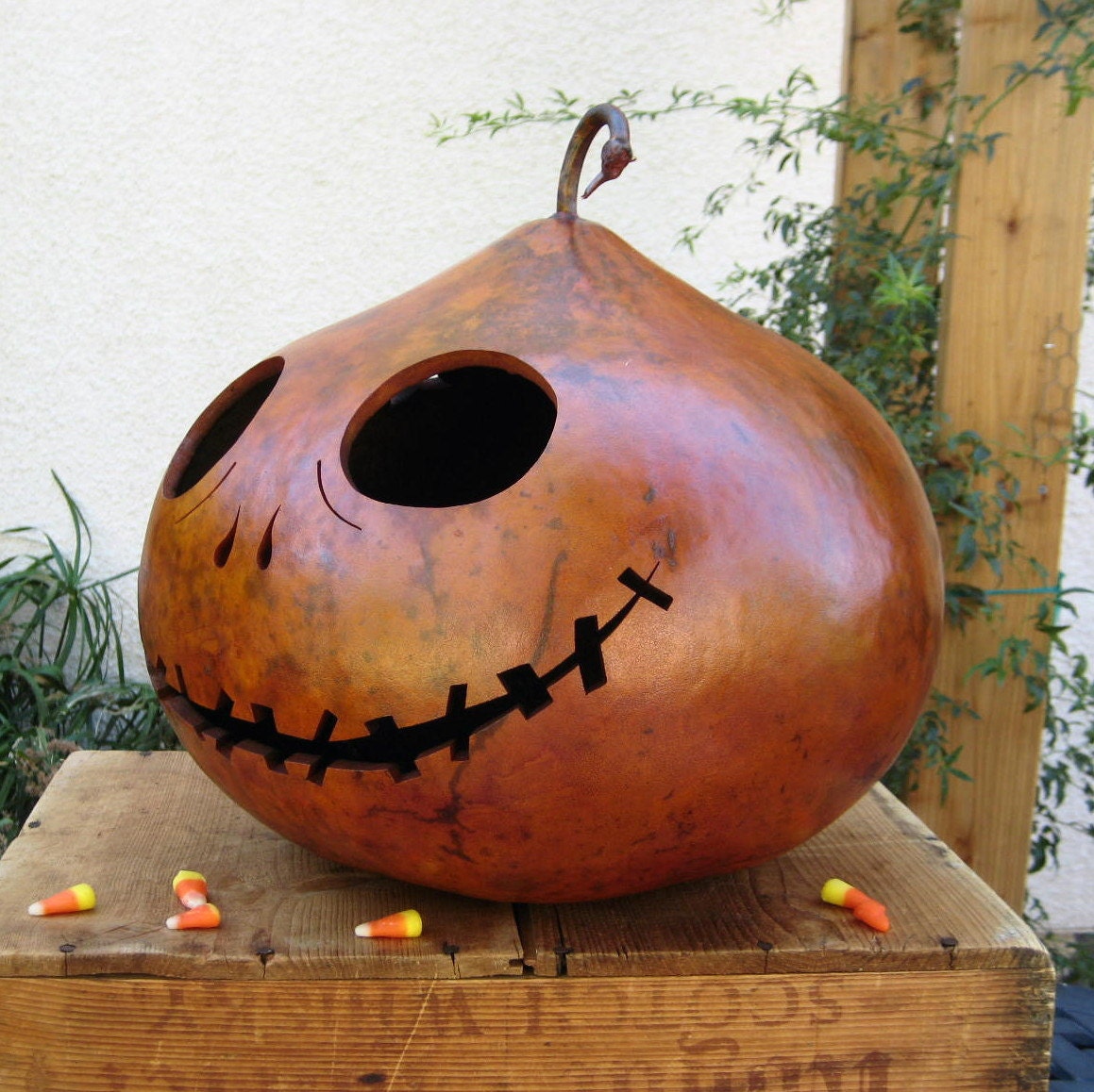 Halloween Gourd Jack-O-Lantern XXX Large (inspired by Tim Burton) Jack Skellington Spooky Fall Candy Bowl Decoration