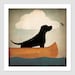 Black Dog Labrador Retriever Canoe Ride  GRAPHIC ILLUSTRATION giclee print SIGNED Framed 20x20