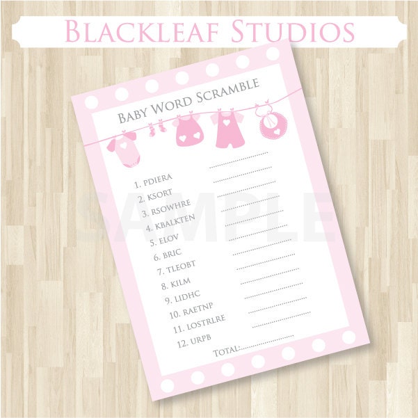 Baby Shower PINK Game/Activity Baby Word Scramble Game - Printable Card Game - Digital File - Print your Own Il_570xn